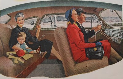 1950s car interior vintage automotive illustration family